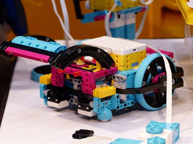 A robot built with LEGO Education SPIKE Prime